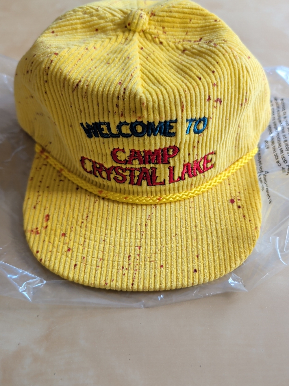 Welcome to Camp Crystal Lake Yellow Corduroy Cap